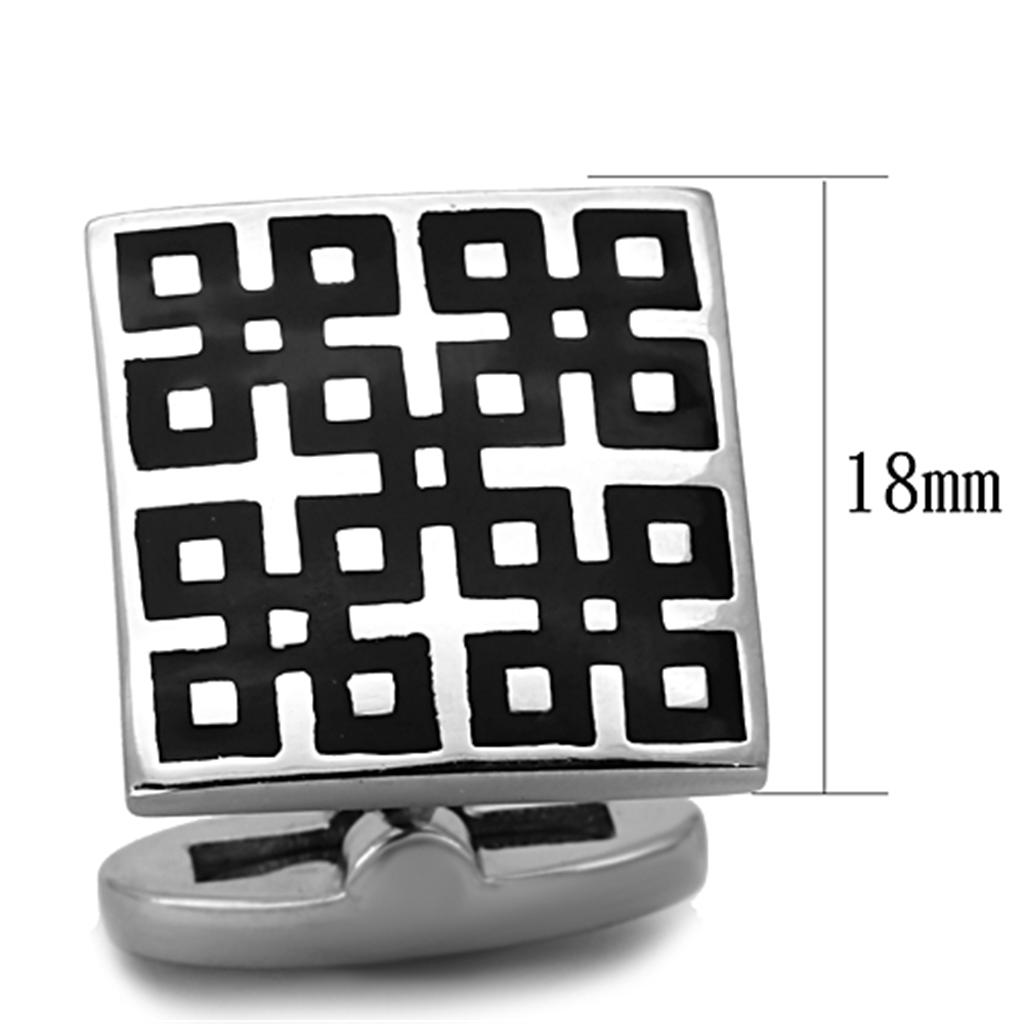 TK1243 - High polished (no plating) Stainless Steel Cufflink with Epoxy  in Jet-1