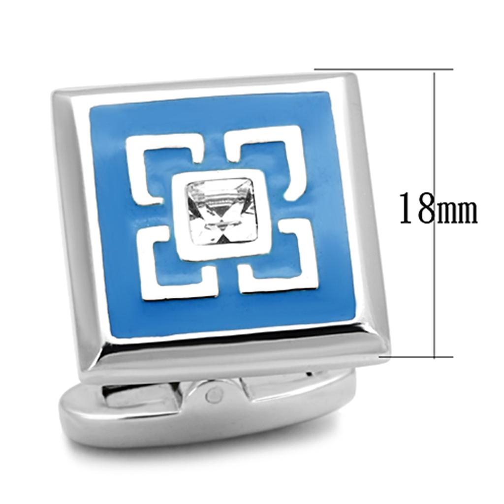 TK1244 - High polished (no plating) Stainless Steel Cufflink with Top Grade Crystal  in Clear-1
