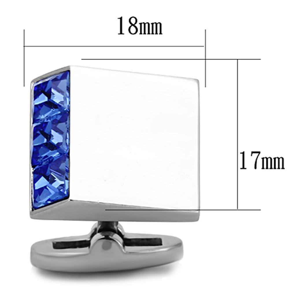 TK1251 - High polished (no plating) Stainless Steel Cufflink with Top Grade Crystal  in Sapphire-1