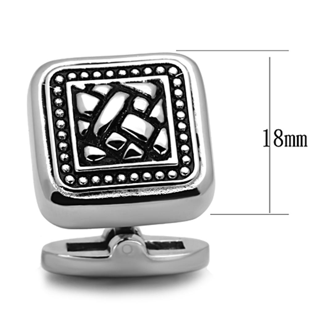 TK1256 - High polished (no plating) Stainless Steel Cufflink with Epoxy  in Jet-1