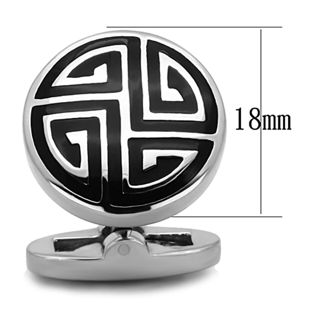 TK1257 - High polished (no plating) Stainless Steel Cufflink with Epoxy  in Jet-1