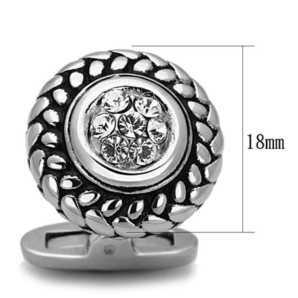 TK1261 - High polished (no plating) Stainless Steel Cufflink with Top Grade Crystal  in Clear-1