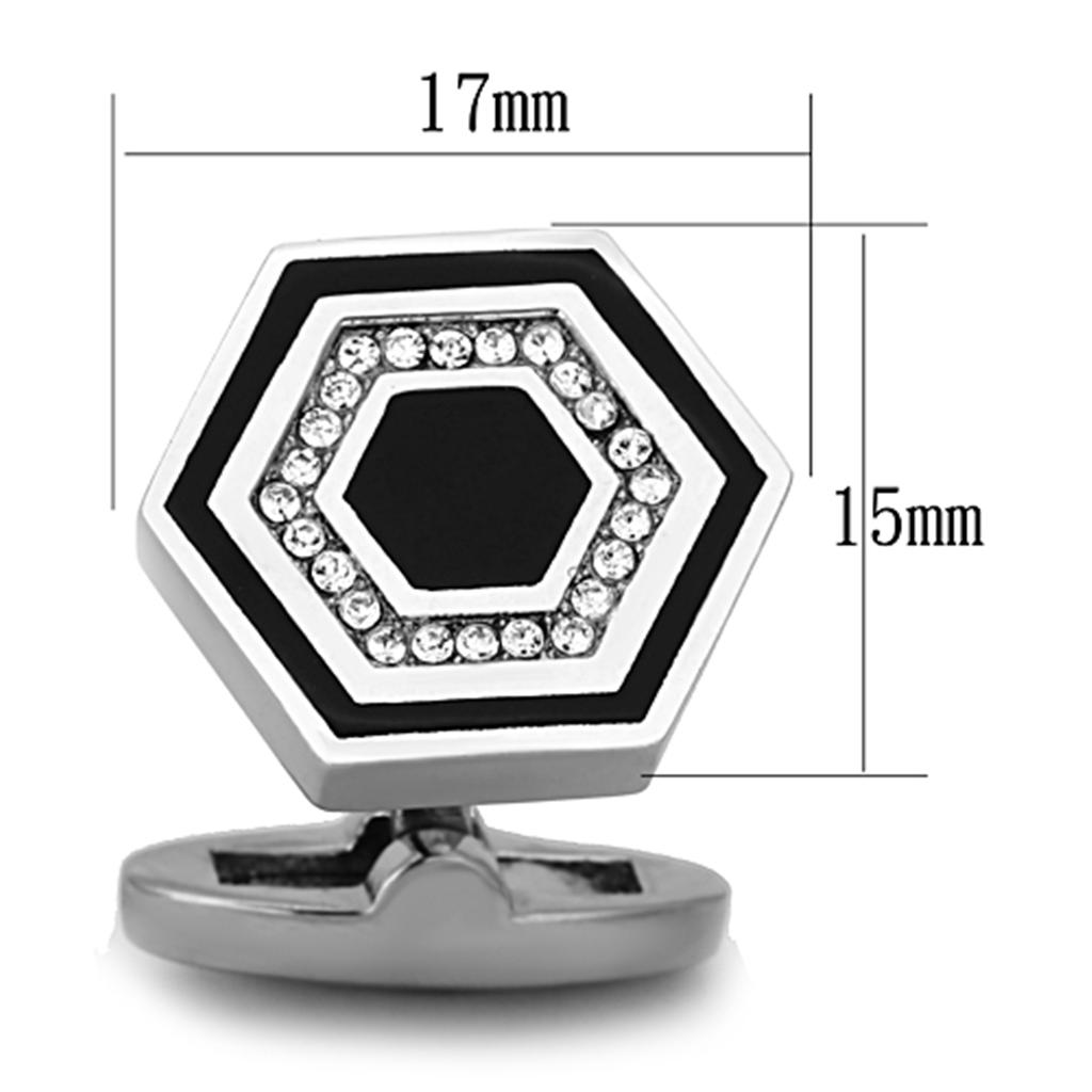 TK1262 - High polished (no plating) Stainless Steel Cufflink with Top Grade Crystal  in Clear-1