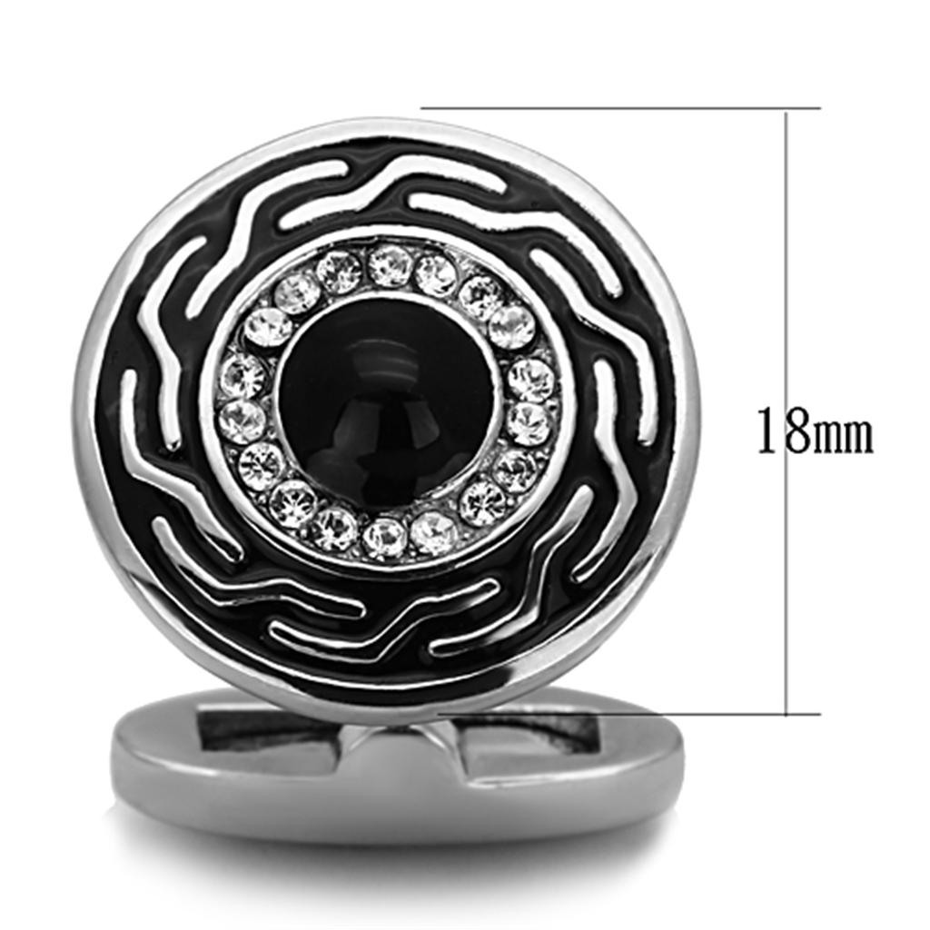 TK1264 - High polished (no plating) Stainless Steel Cufflink with Top Grade Crystal  in Clear-1
