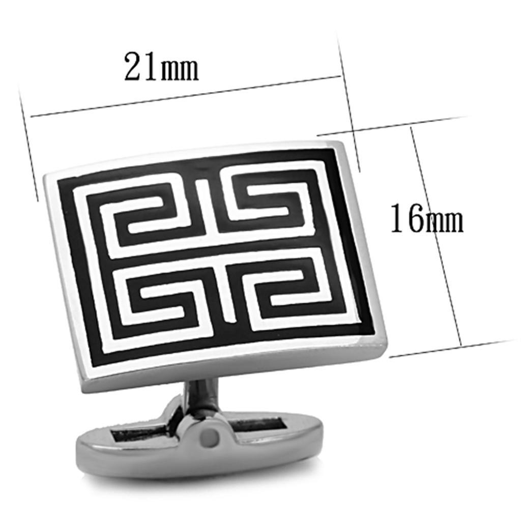 TK1265 - High polished (no plating) Stainless Steel Cufflink with Epoxy  in Jet-1