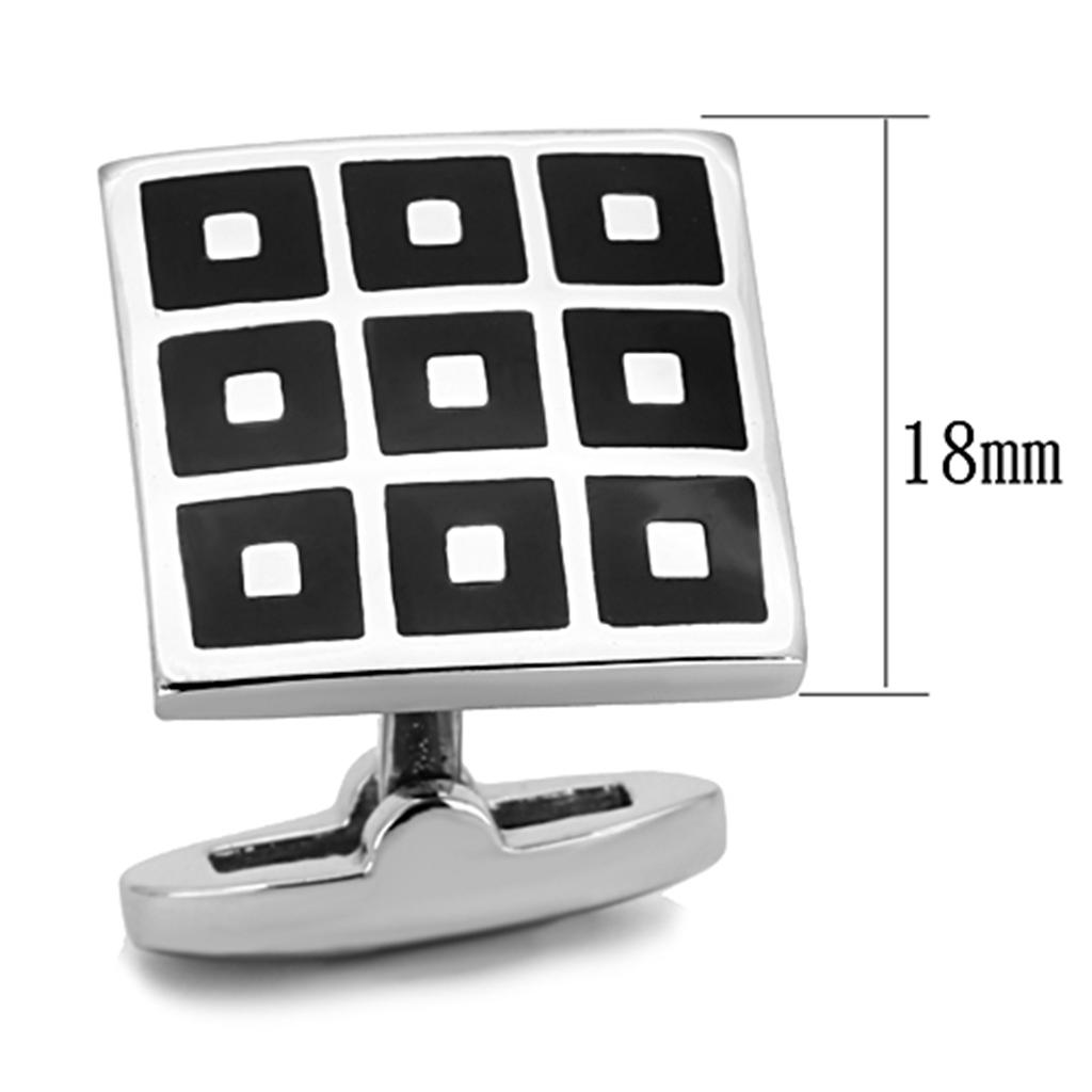 TK1268 - High polished (no plating) Stainless Steel Cufflink with Epoxy  in Jet-1