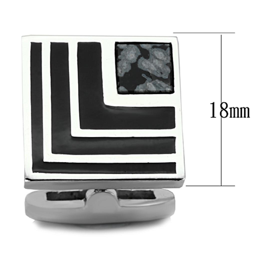 TK1269 - High polished (no plating) Stainless Steel Cufflink with Synthetic Onyx in Jet-1
