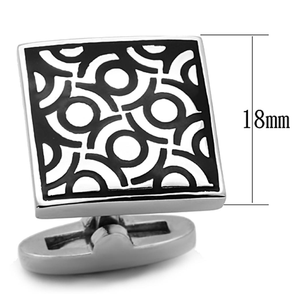 TK1271 - High polished (no plating) Stainless Steel Cufflink with Epoxy  in Jet-1