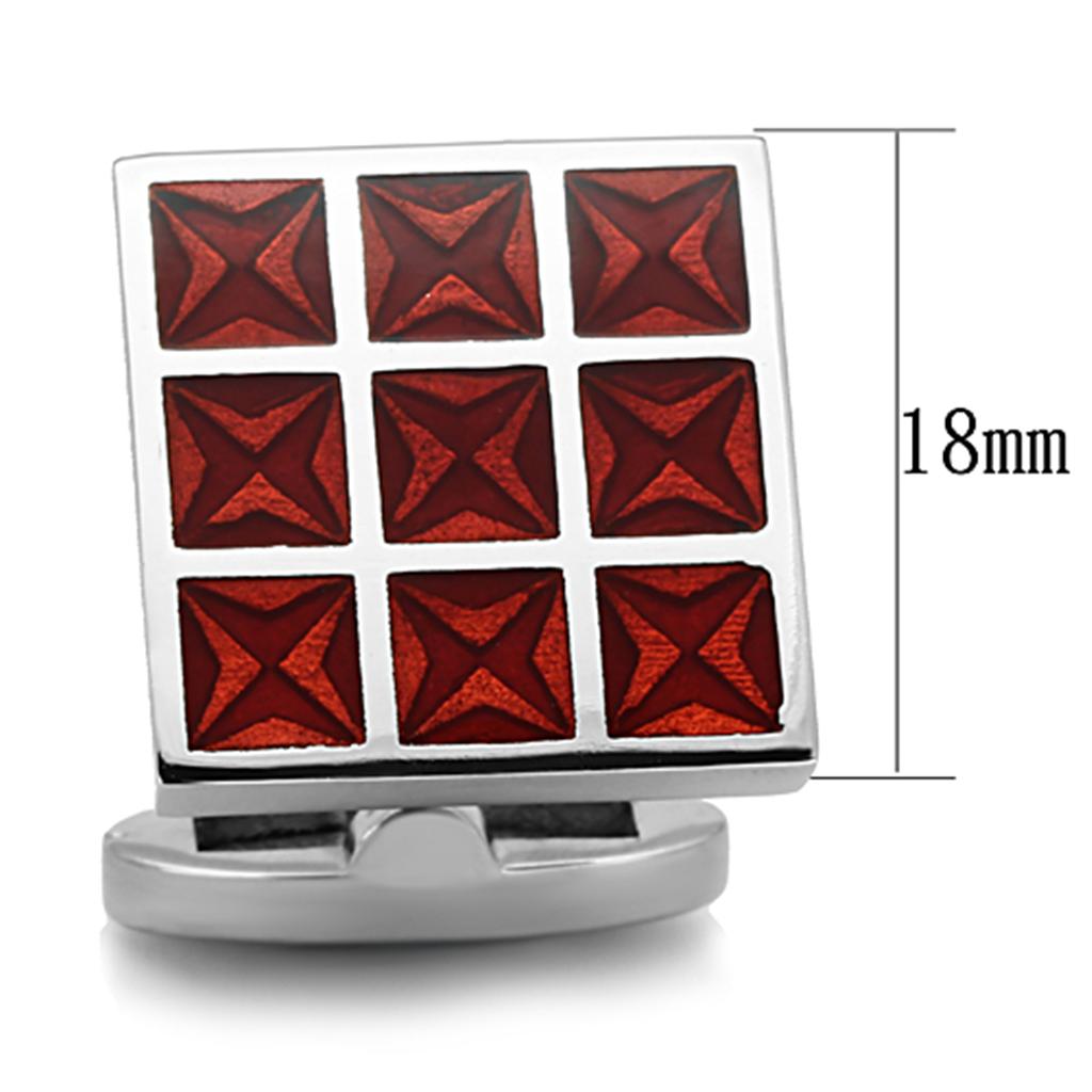 TK1272 - High polished (no plating) Stainless Steel Cufflink with Epoxy  in Garnet-1