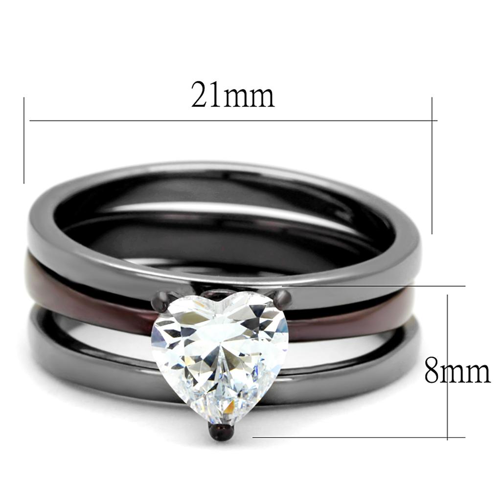 TK1274DC - IP Light Black (IP Gun) & IP Dark Brown (IP coffee) Stainless Steel Ring with AAA Grade CZ  in Clear-1