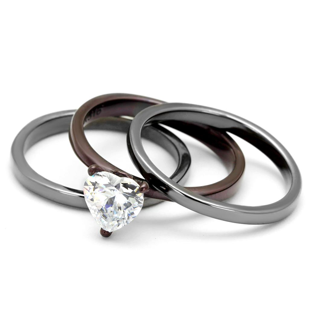 TK1274DC - IP Light Black (IP Gun) & IP Dark Brown (IP coffee) Stainless Steel Ring with AAA Grade CZ  in Clear-4