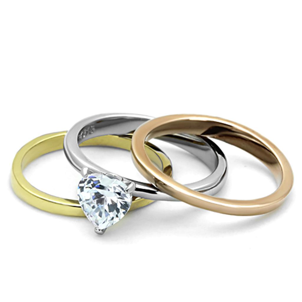 TK1274 - Three Tone (IP Gold & IP Rose Gold & High Polished) Stainless Steel Ring with AAA Grade CZ  in Clear-1