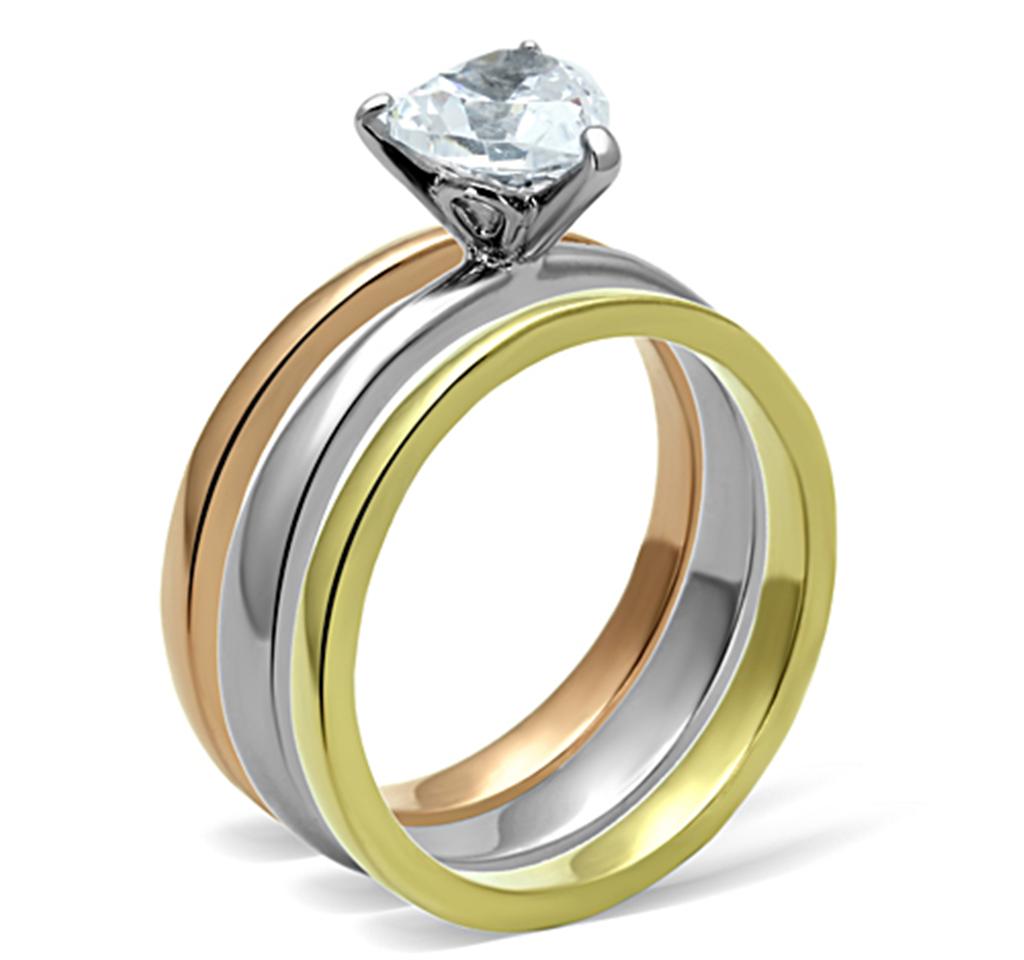 TK1274 - Three Tone (IP Gold & IP Rose Gold & High Polished) Stainless Steel Ring with AAA Grade CZ  in Clear-3