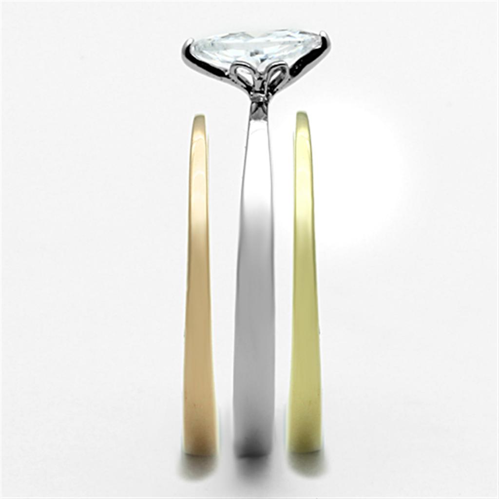 TK1276 - Three Tone (IP Gold & IP Rose Gold & High Polished) Stainless Steel Ring with AAA Grade CZ  in Clear-3
