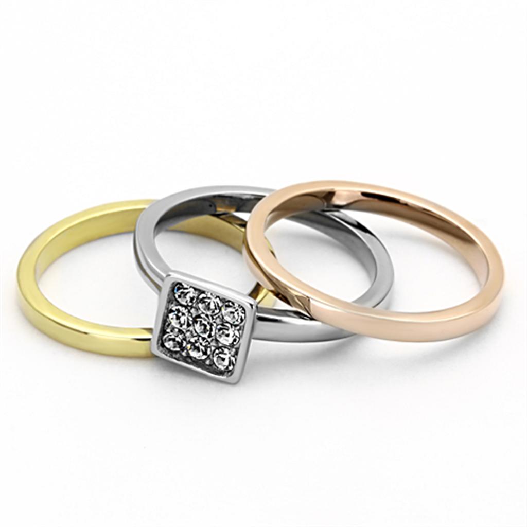 TK1277 - Three Tone (IP Gold & IP Rose Gold & High Polished) Stainless Steel Ring with Top Grade Crystal  in Clear-1