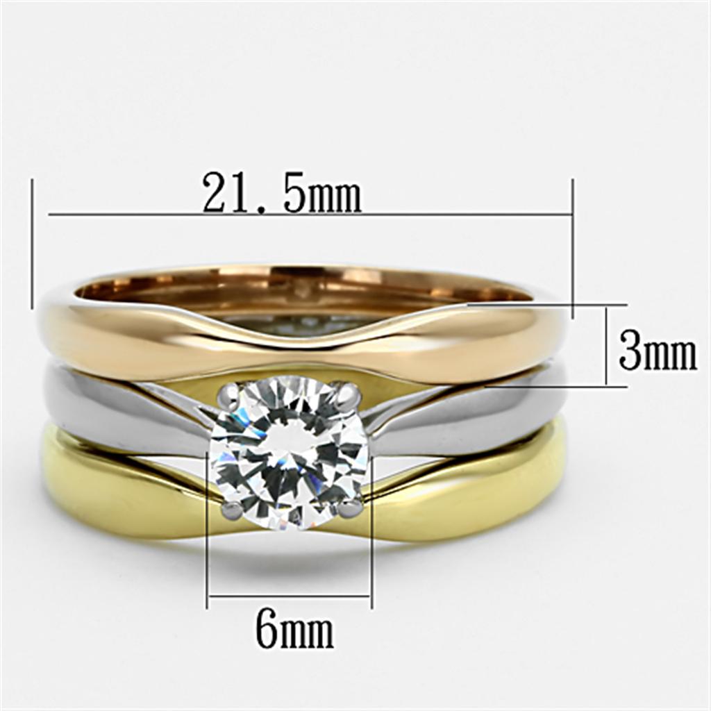 TK1278 - Three Tone (IP Gold & IP Rose Gold & High Polished) Stainless Steel Ring with AAA Grade CZ  in Clear-1