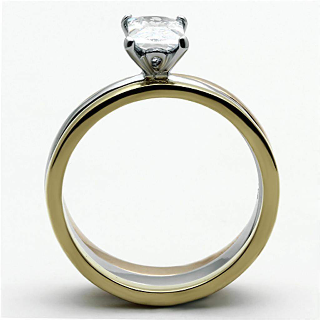 TK1279 - Three Tone (IP Gold & IP Rose Gold & High Polished) Stainless Steel Ring with AAA Grade CZ  in Clear-2