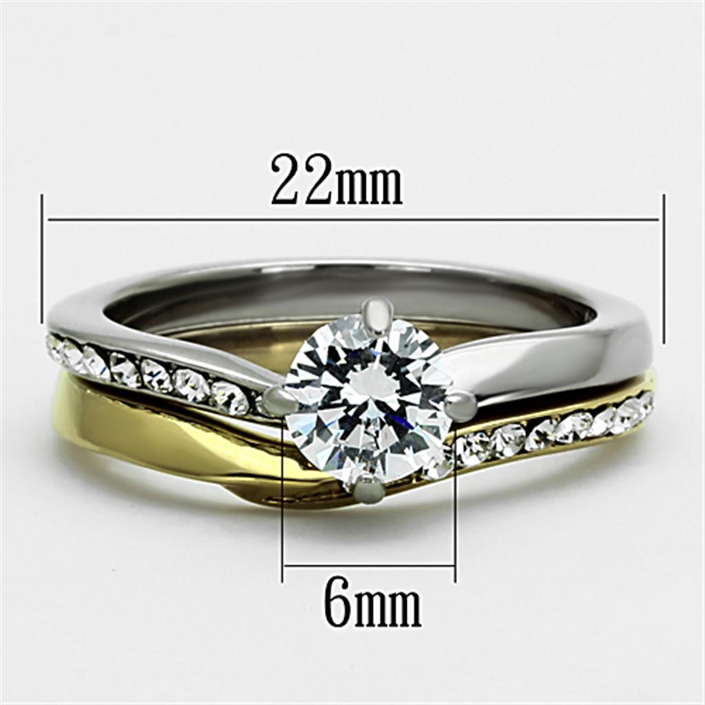 TK1280 - Two-Tone IP Gold (Ion Plating) Stainless Steel Ring with AAA Grade CZ  in Clear-1