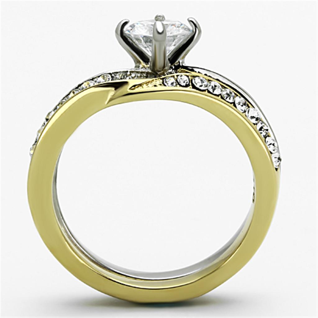 TK1280 - Two-Tone IP Gold (Ion Plating) Stainless Steel Ring with AAA Grade CZ  in Clear-2