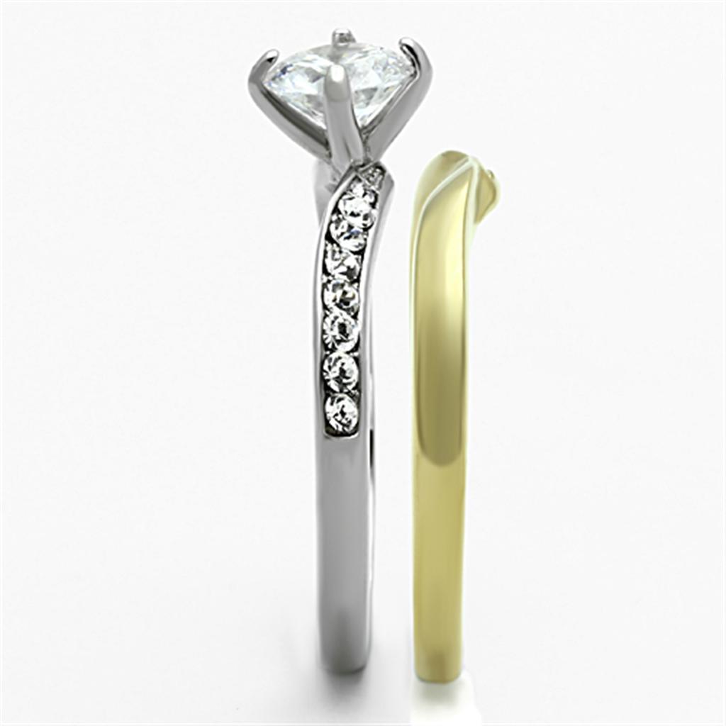 TK1280 - Two-Tone IP Gold (Ion Plating) Stainless Steel Ring with AAA Grade CZ  in Clear-3