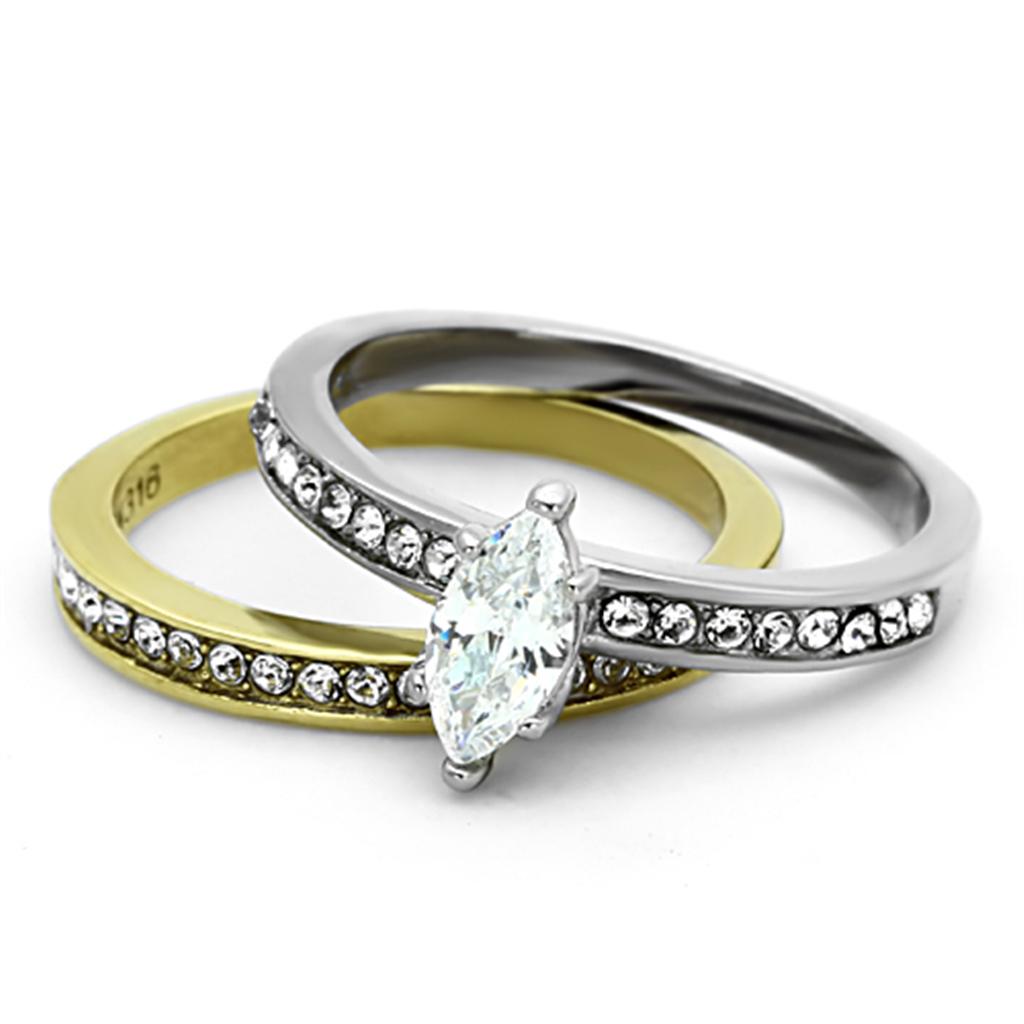 TK1282 - Two-Tone IP Gold (Ion Plating) Stainless Steel Ring with AAA Grade CZ  in Clear-1