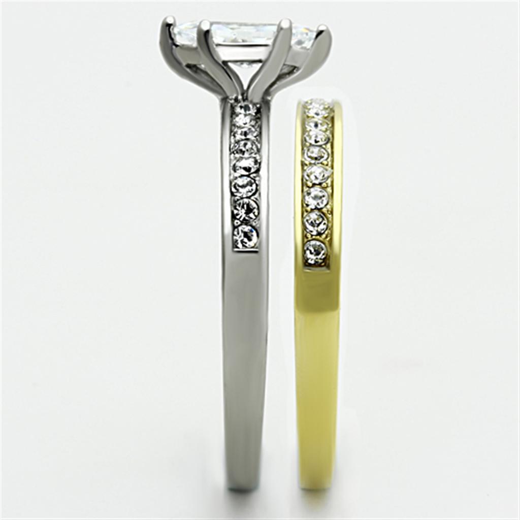 TK1282 - Two-Tone IP Gold (Ion Plating) Stainless Steel Ring with AAA Grade CZ  in Clear-3