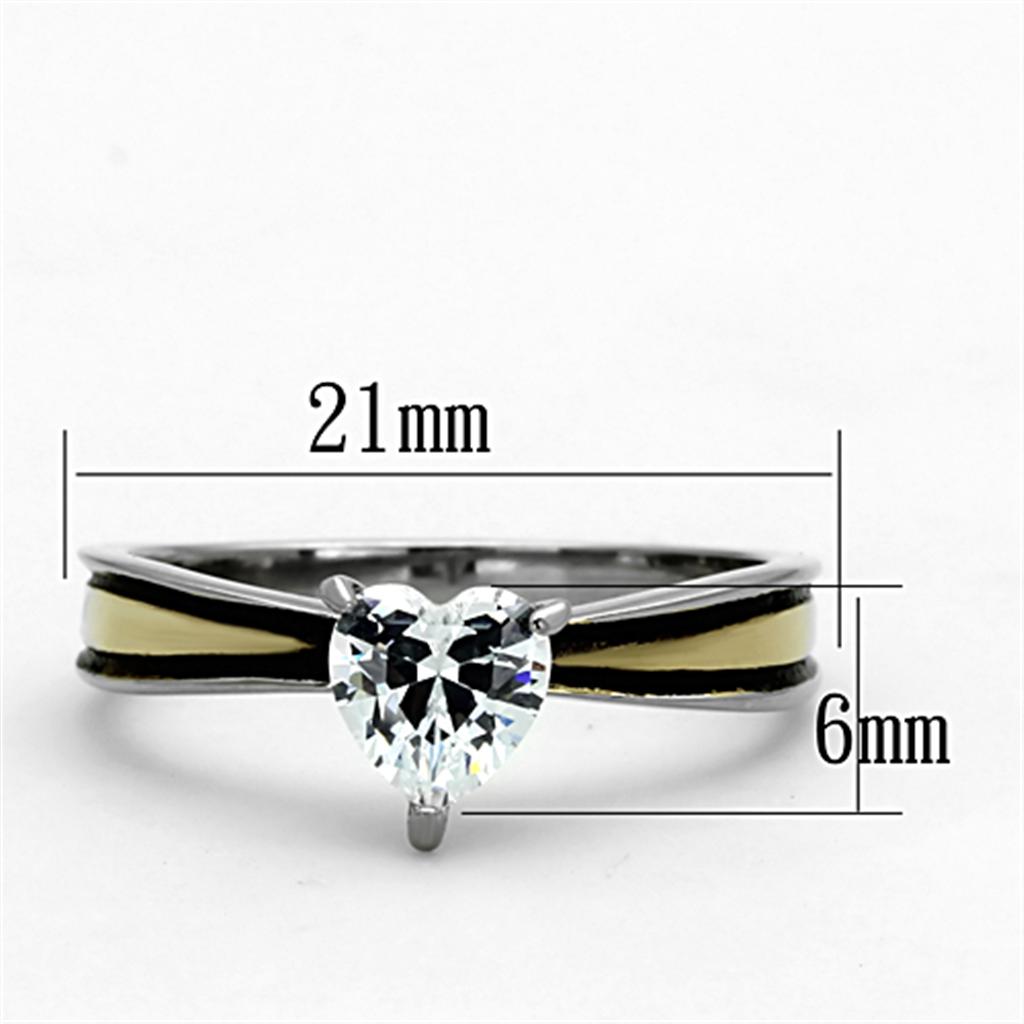 TK1283 - Two-Tone IP Gold (Ion Plating) Stainless Steel Ring with AAA Grade CZ  in Clear-1