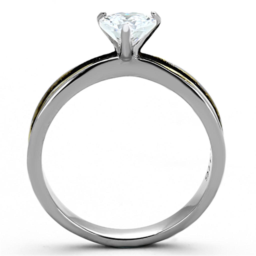 TK1283 - Two-Tone IP Gold (Ion Plating) Stainless Steel Ring with AAA Grade CZ  in Clear-2