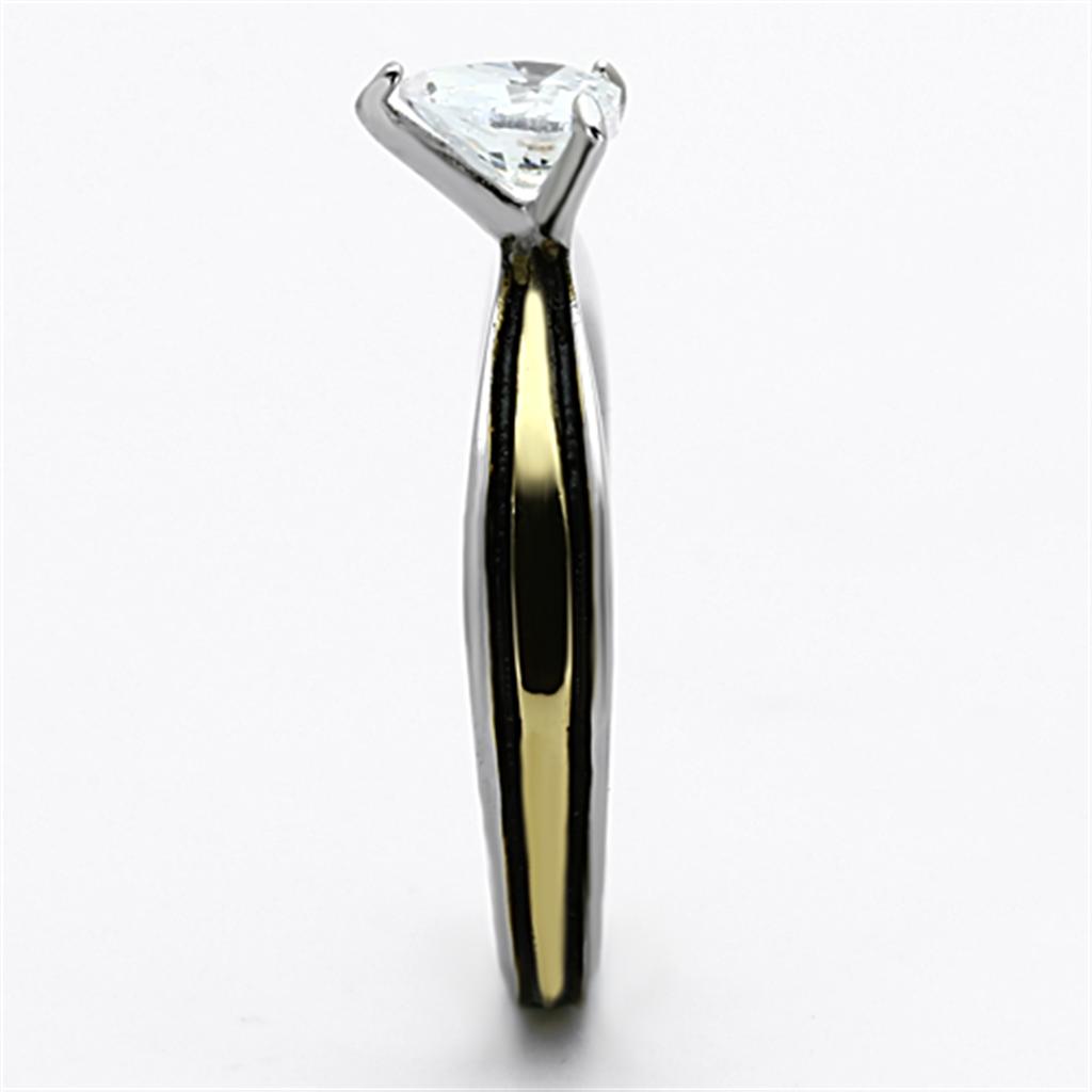 TK1283 - Two-Tone IP Gold (Ion Plating) Stainless Steel Ring with AAA Grade CZ  in Clear-3