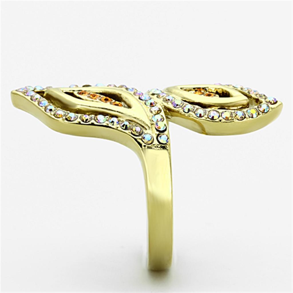 TK1289 - IP Gold(Ion Plating) Stainless Steel Ring with Top Grade Crystal  in Multi Color-3