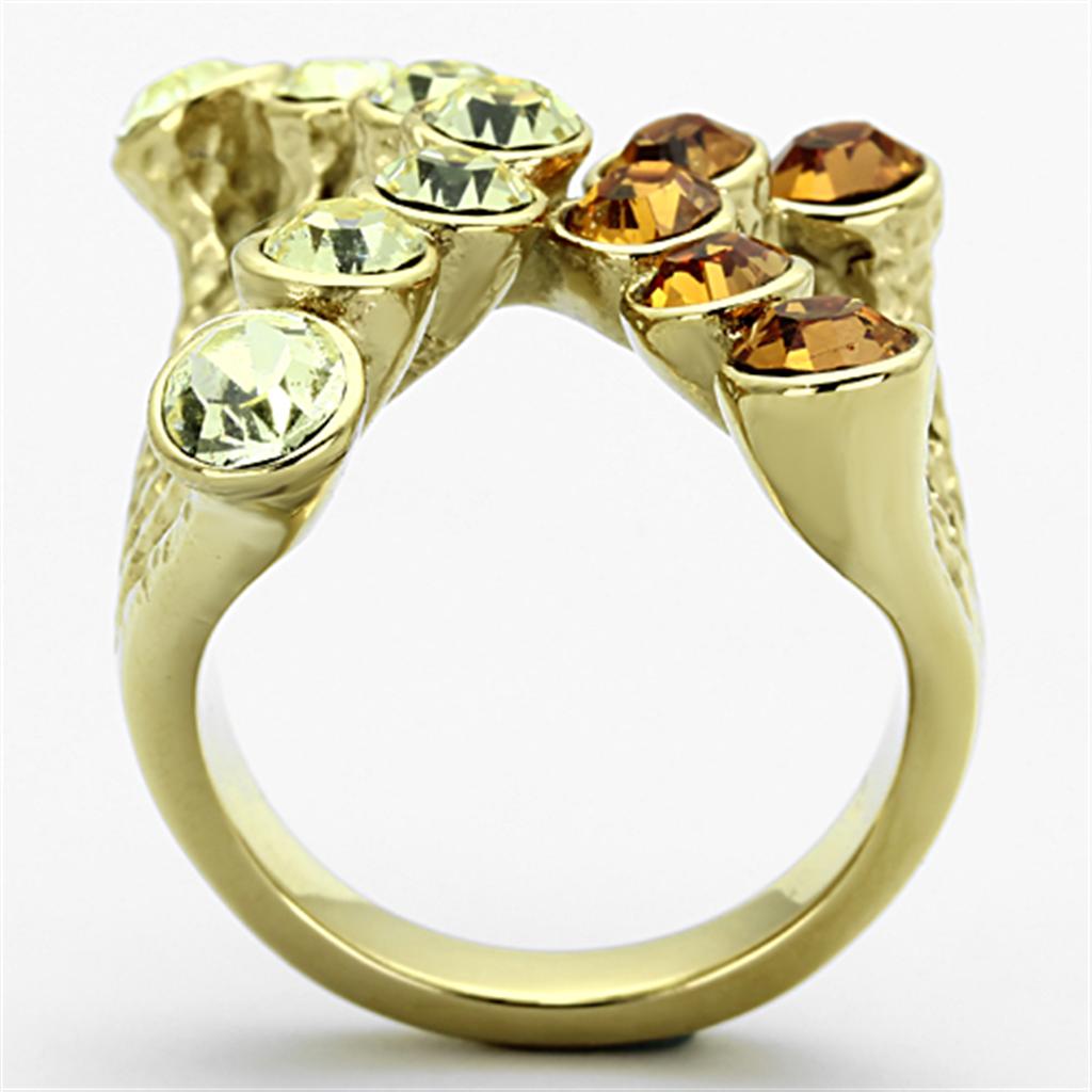 TK1291 - IP Gold(Ion Plating) Stainless Steel Ring with Top Grade Crystal  in Multi Color-2