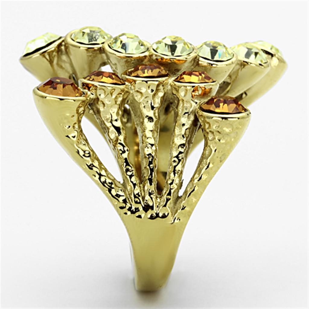 TK1291 - IP Gold(Ion Plating) Stainless Steel Ring with Top Grade Crystal  in Multi Color-3