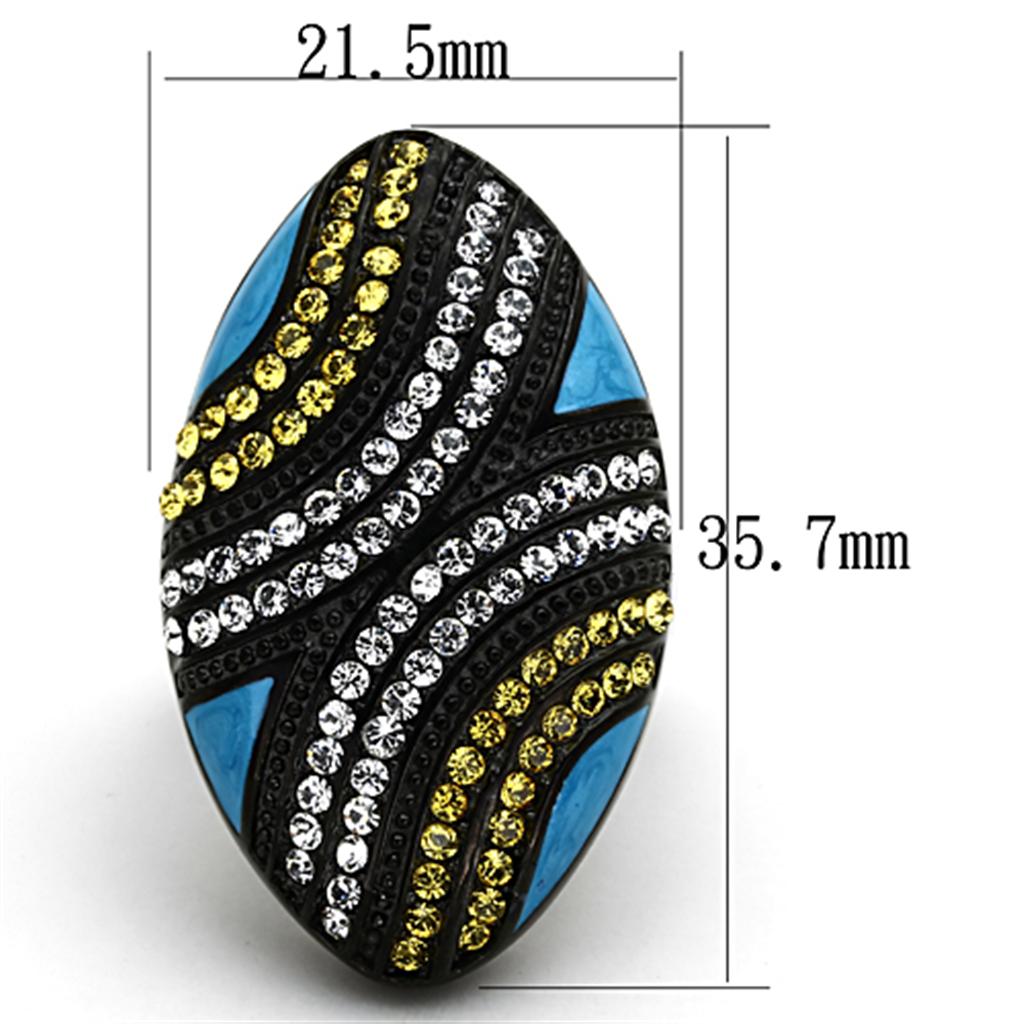 TK1294 - IP Black(Ion Plating) Stainless Steel Ring with Top Grade Crystal  in Citrine Yellow-1
