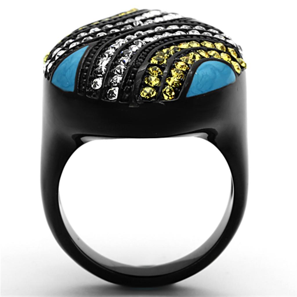 TK1294 - IP Black(Ion Plating) Stainless Steel Ring with Top Grade Crystal  in Citrine Yellow-2
