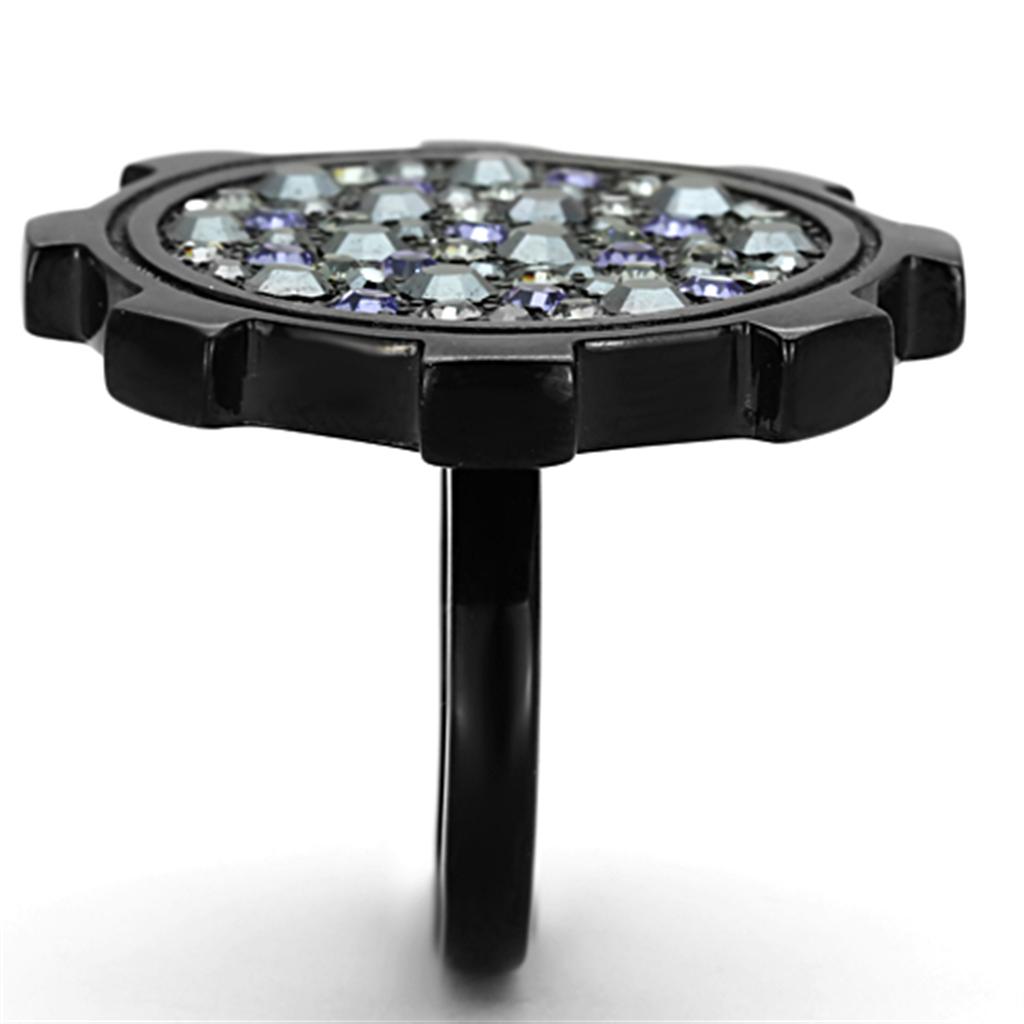 TK1296 - IP Black(Ion Plating) Stainless Steel Ring with Top Grade Crystal  in Multi Color-3