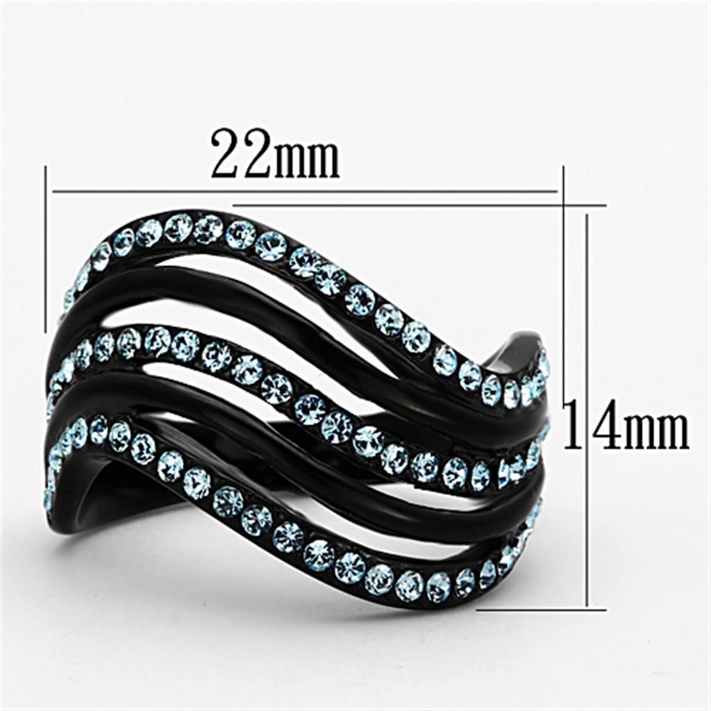 TK1297 - IP Black(Ion Plating) Stainless Steel Ring with Top Grade Crystal  in Sea Blue-1