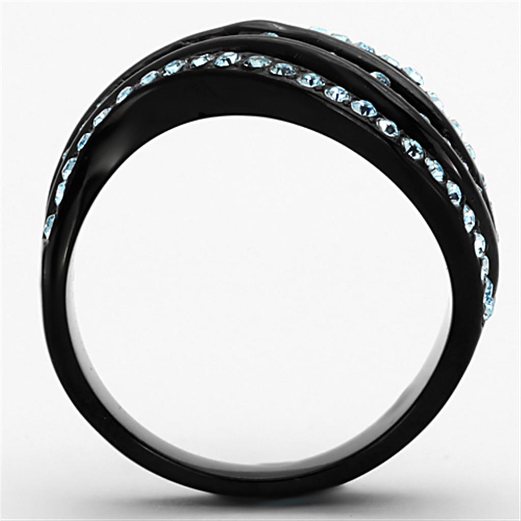 TK1297 - IP Black(Ion Plating) Stainless Steel Ring with Top Grade Crystal  in Sea Blue-2