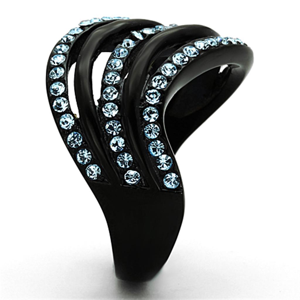 TK1297 - IP Black(Ion Plating) Stainless Steel Ring with Top Grade Crystal  in Sea Blue-3