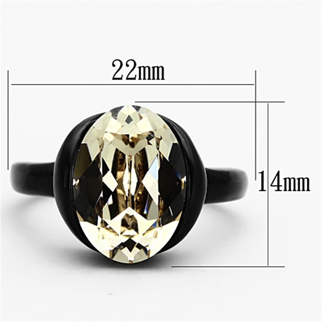 TK1298 - IP Black(Ion Plating) Stainless Steel Ring with Top Grade Crystal  in Light Smoked-1
