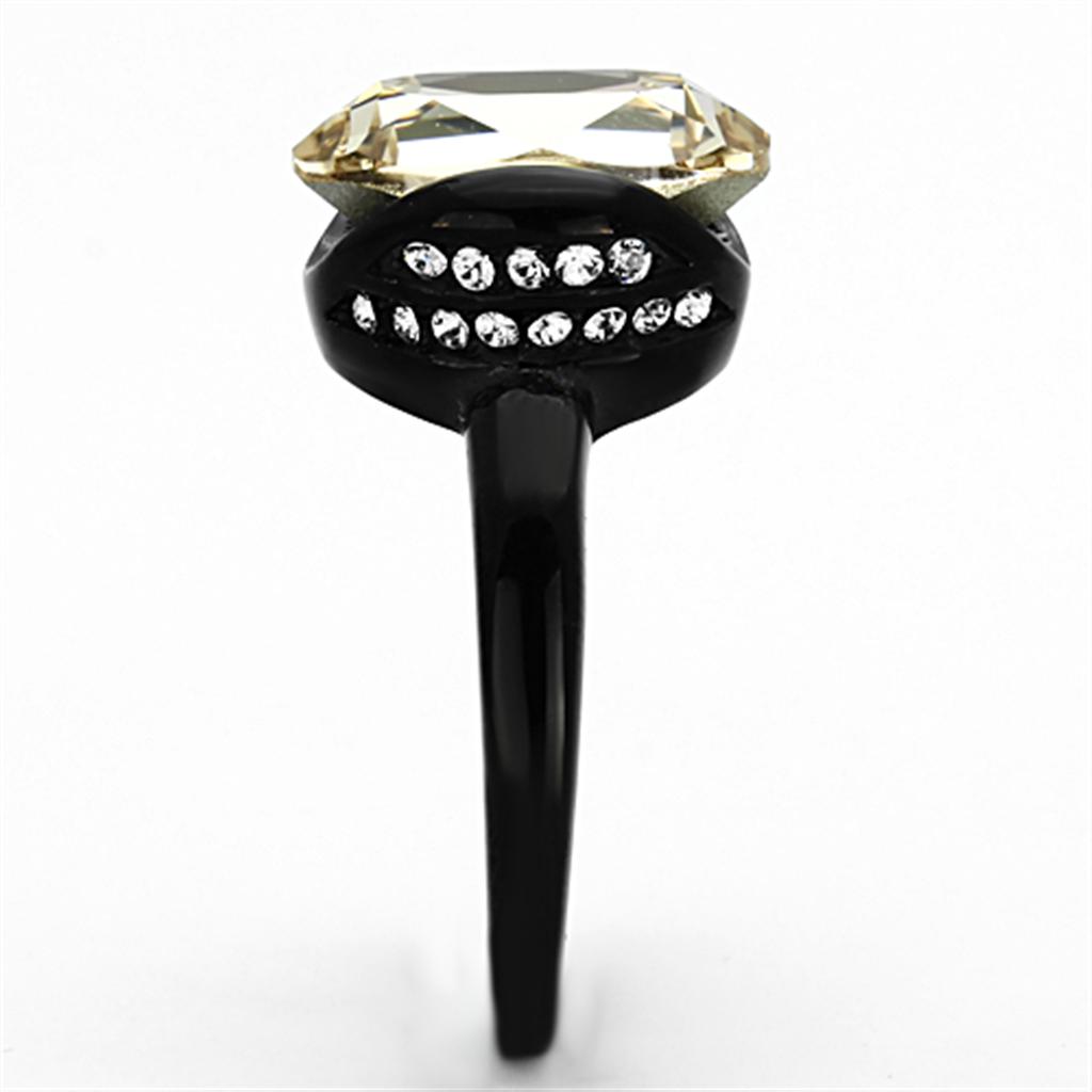 TK1298 - IP Black(Ion Plating) Stainless Steel Ring with Top Grade Crystal  in Light Smoked-3