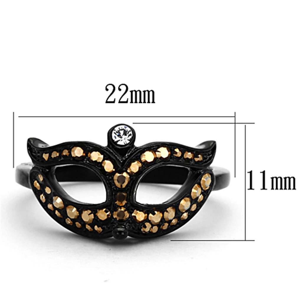 TK1299 - IP Black(Ion Plating) Stainless Steel Ring with Top Grade Crystal  in Metallic Light Gold-1