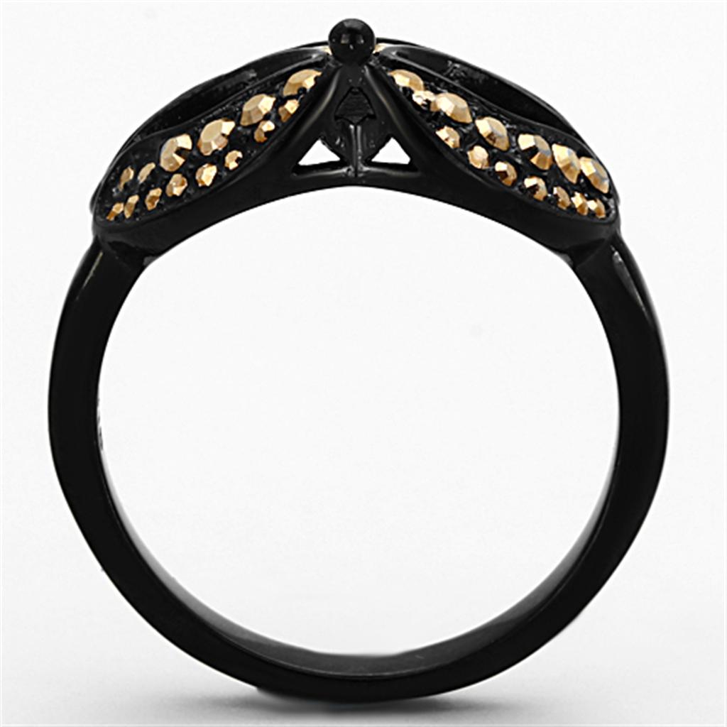 TK1299 - IP Black(Ion Plating) Stainless Steel Ring with Top Grade Crystal  in Metallic Light Gold-2