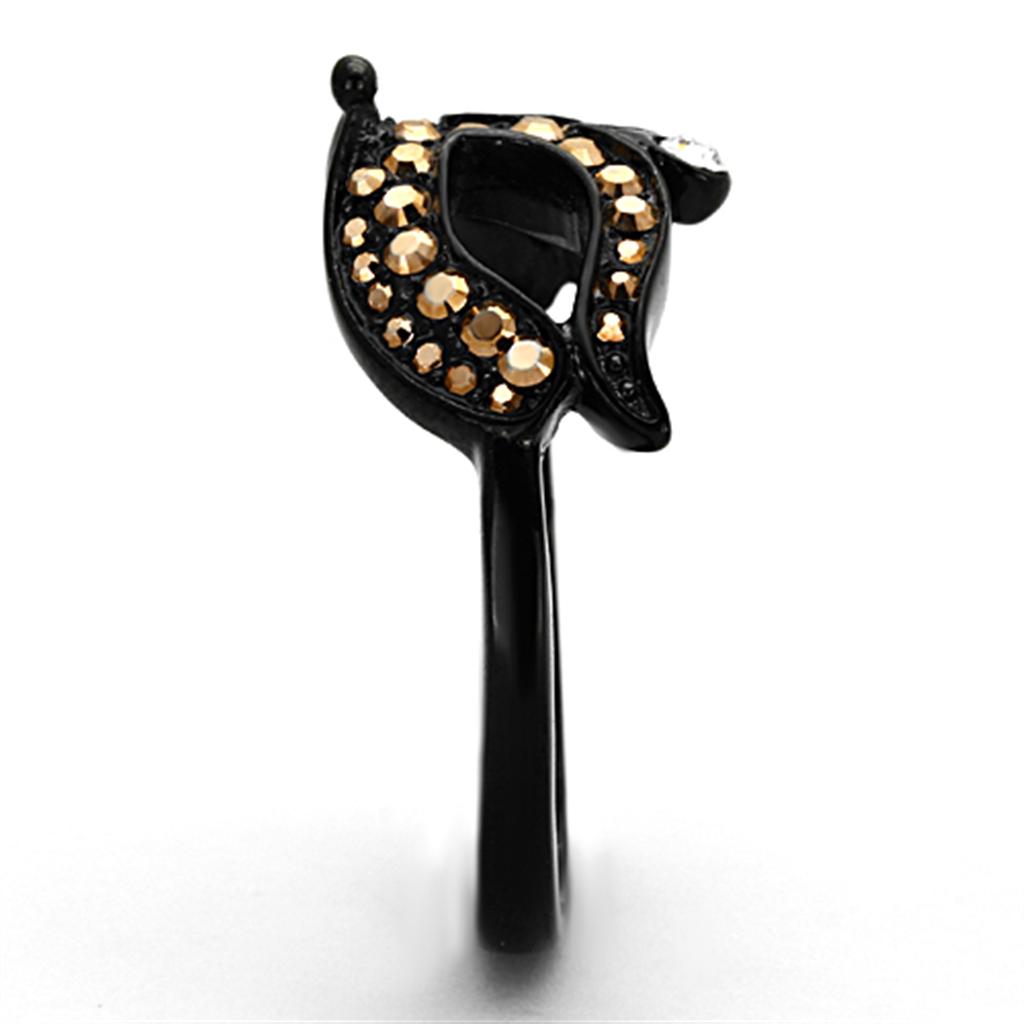 TK1299 - IP Black(Ion Plating) Stainless Steel Ring with Top Grade Crystal  in Metallic Light Gold-3