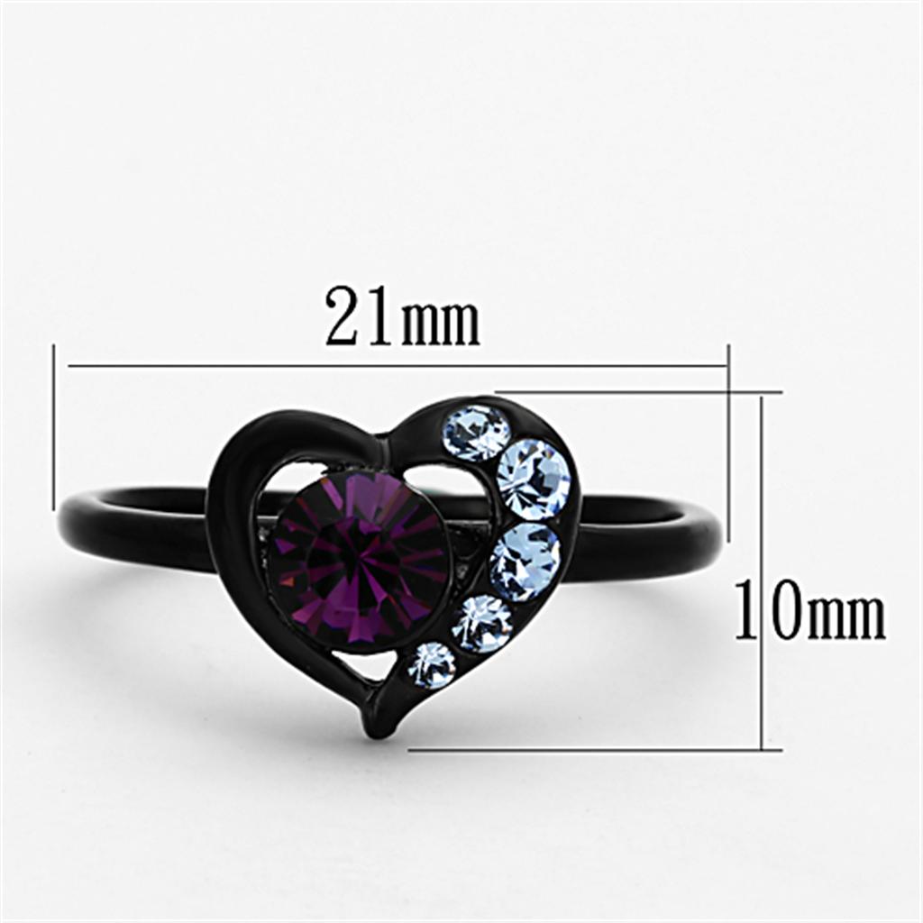 TK1300 - IP Black(Ion Plating) Stainless Steel Ring with Top Grade Crystal  in Amethyst-1