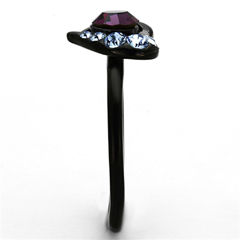 TK1300 - IP Black(Ion Plating) Stainless Steel Ring with Top Grade Crystal  in Amethyst-3