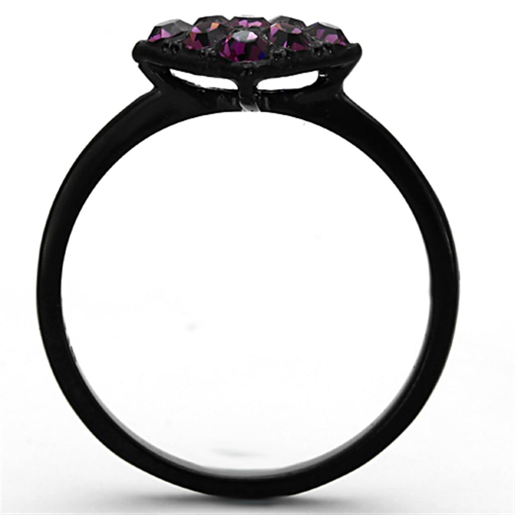 TK1301 - IP Black(Ion Plating) Stainless Steel Ring with Top Grade Crystal  in Amethyst-2