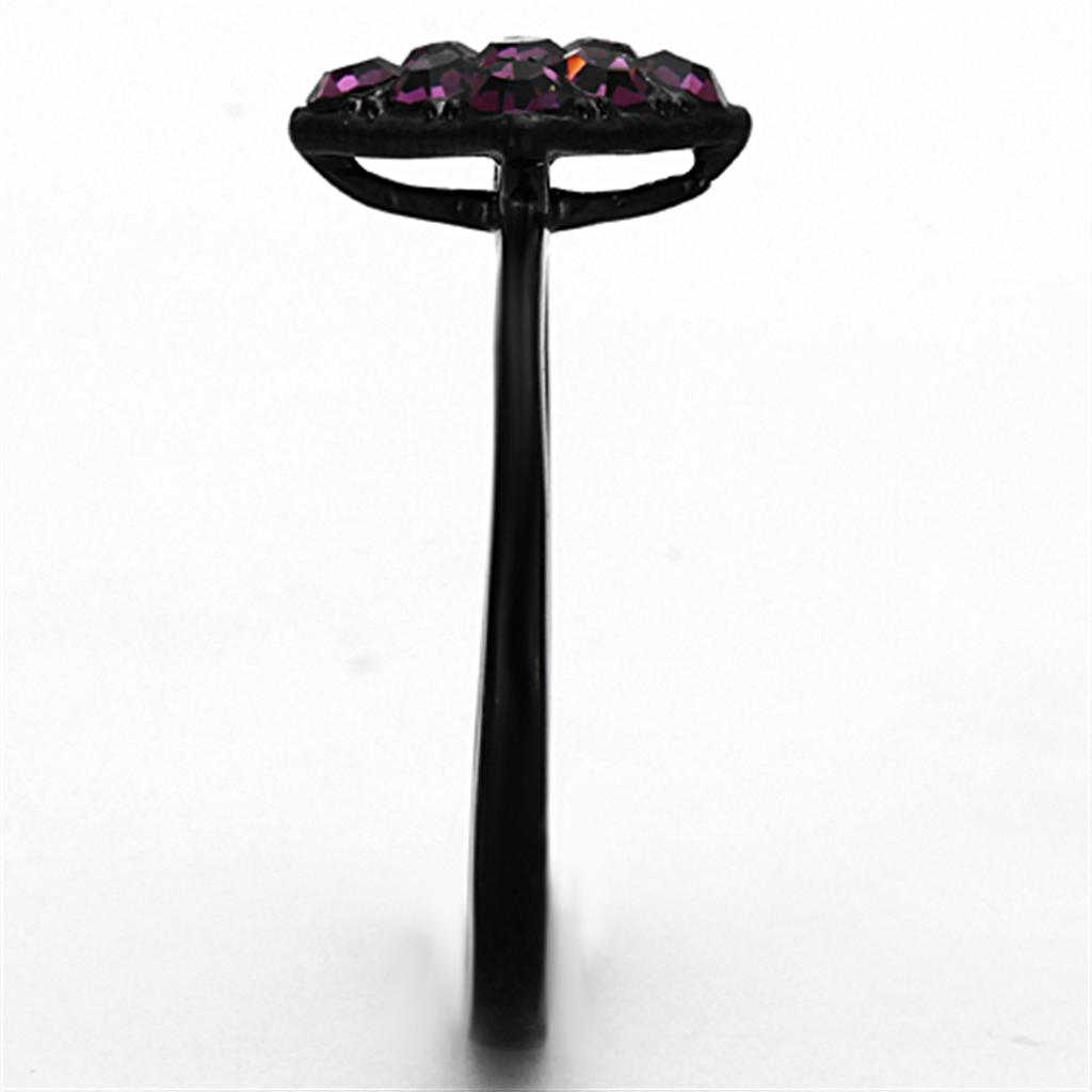TK1301 - IP Black(Ion Plating) Stainless Steel Ring with Top Grade Crystal  in Amethyst-3