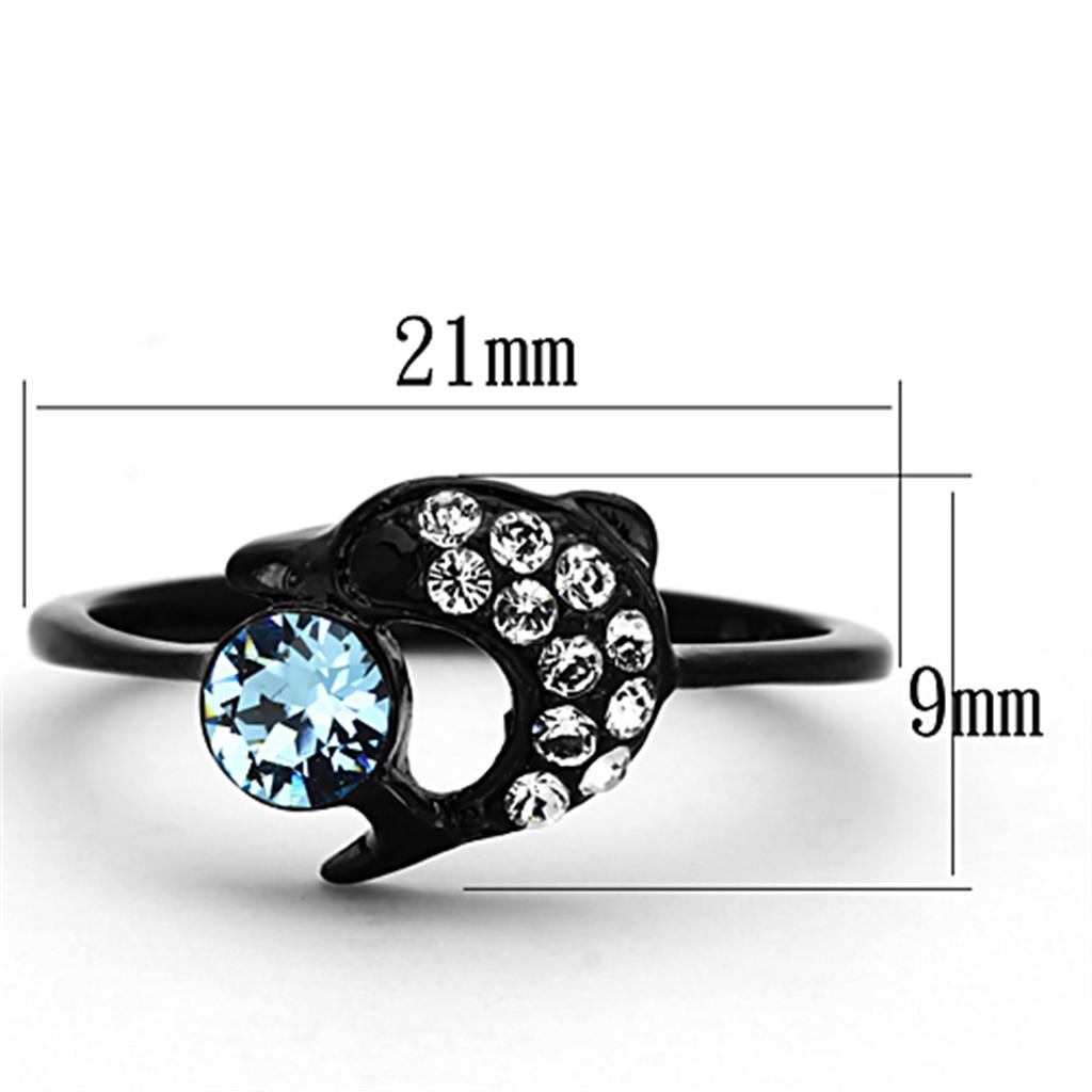 TK1302 - IP Black(Ion Plating) Stainless Steel Ring with Top Grade Crystal  in Sea Blue-1