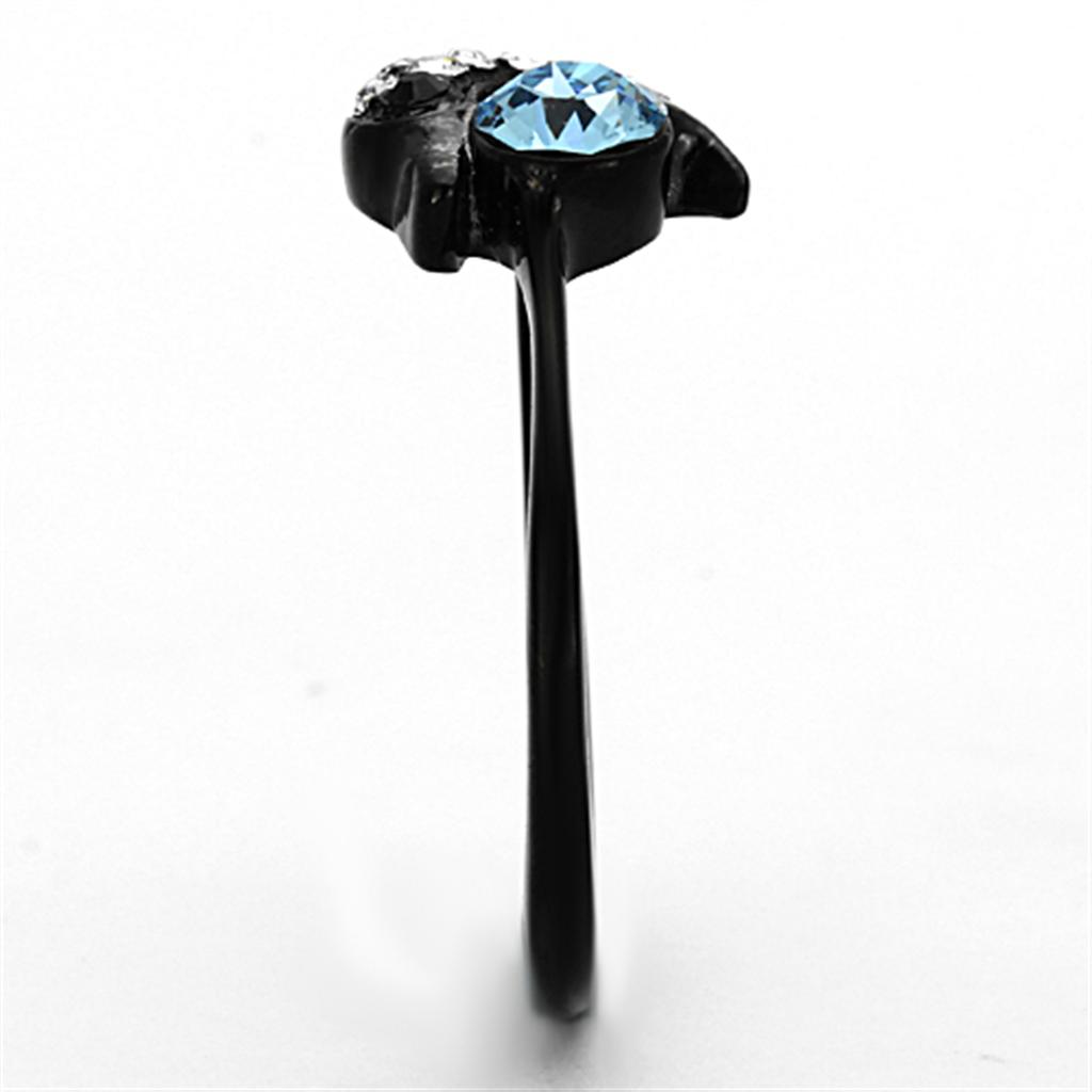 TK1302 - IP Black(Ion Plating) Stainless Steel Ring with Top Grade Crystal  in Sea Blue-3