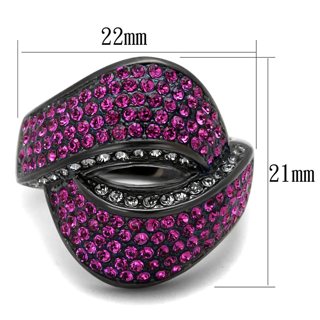 TK1303LJ - IP Light Black  (IP Gun) Stainless Steel Ring with Top Grade Crystal  in Light Peach-1